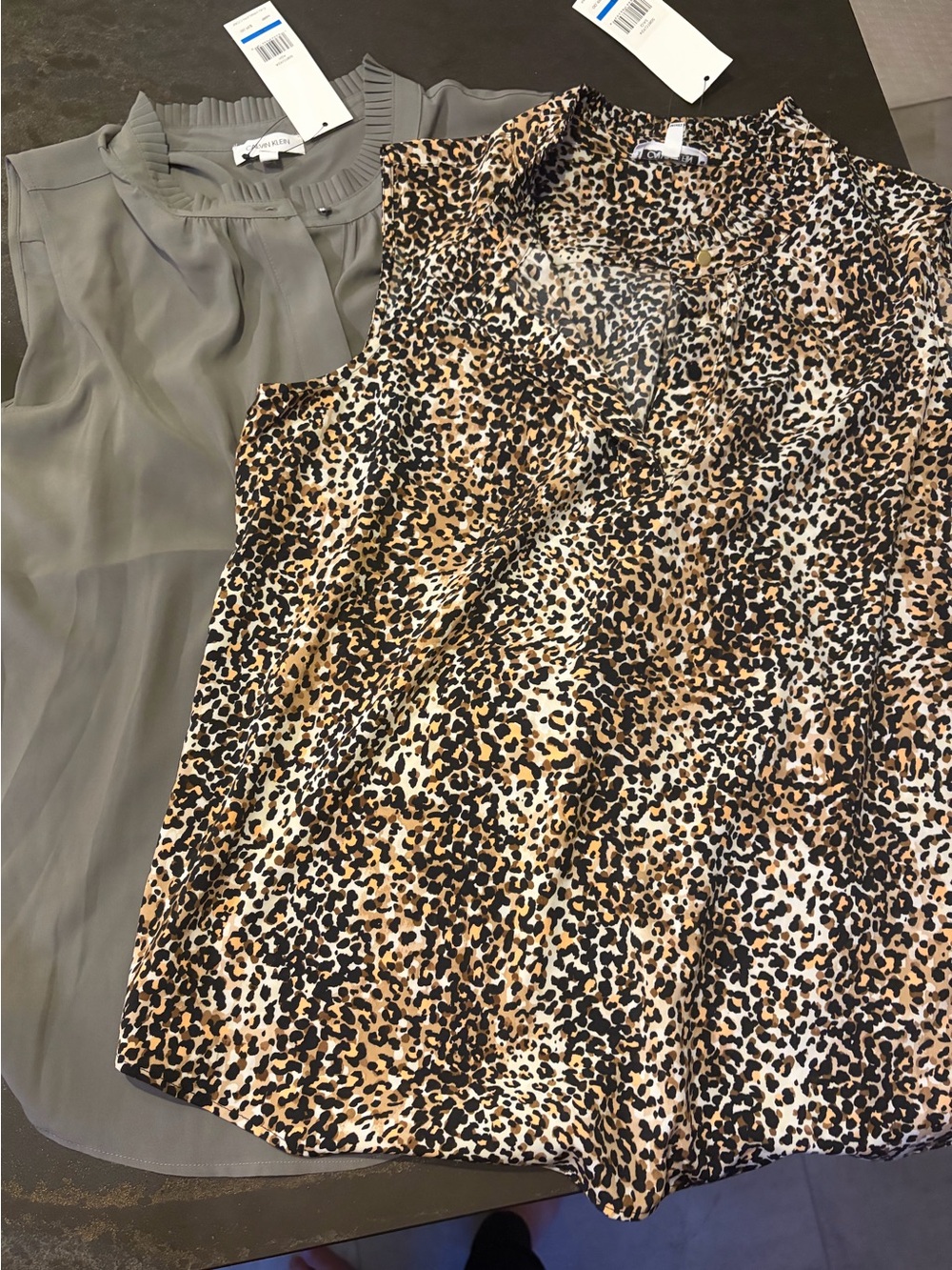 Calvin Klein Sleeveless Tops - one gray one leopard print XL